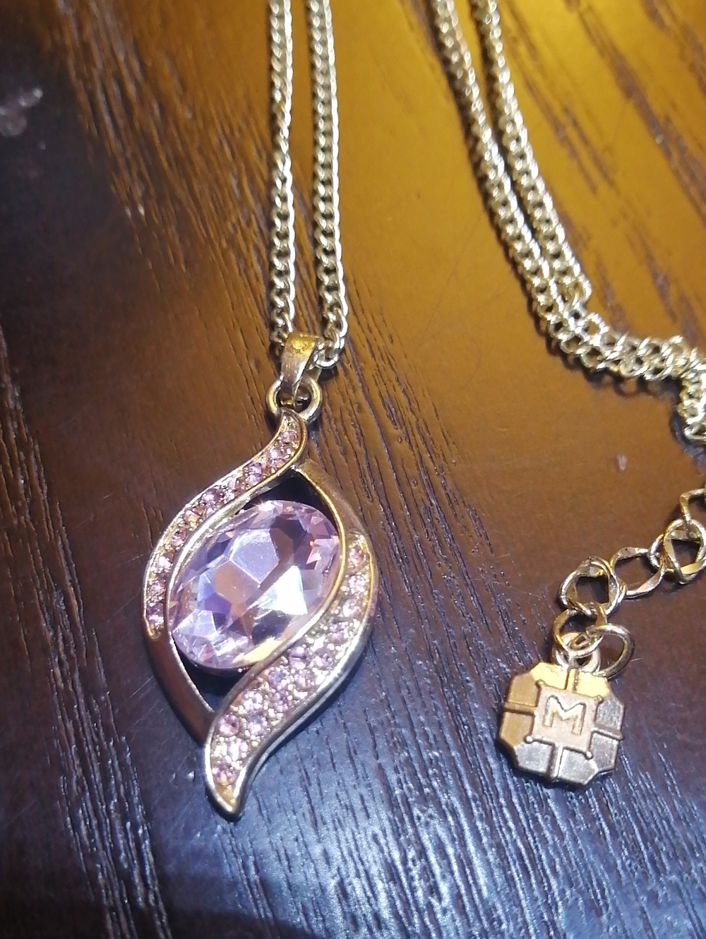 Monet Elegant Pale Pink Sparkling Crystals Pendant Necklace18" Long